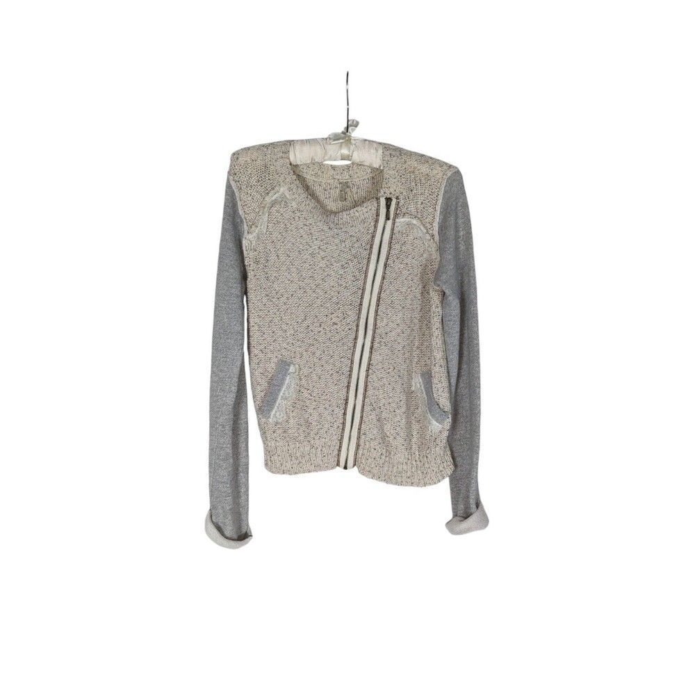 BKE Buckle S Asymmetrical Zip Knit Moto Cardigan Sweater Jacket Lace Trim - Picture 2 of 10